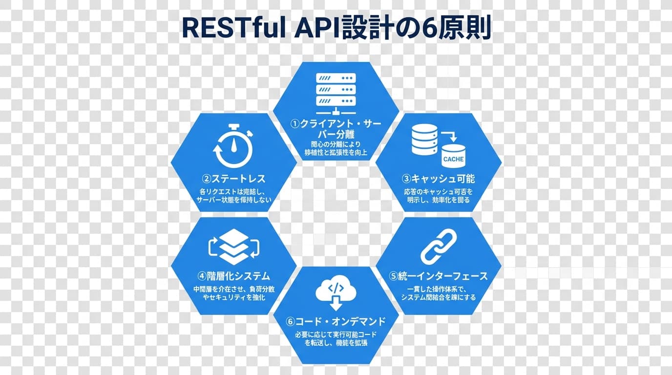 RESTful API設計の6つの基本原則を示すフロー図