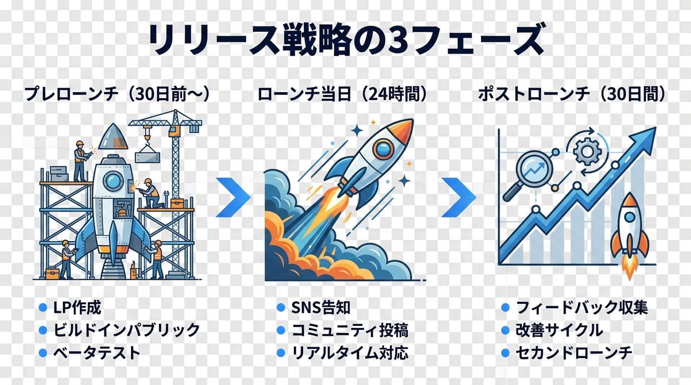 個人開発リリース戦略の3フェーズ図解